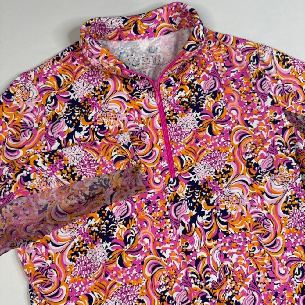 IBKUL 1/4 Zip Shirt Womens XS Pink Orange Floral Paisley UPF 50